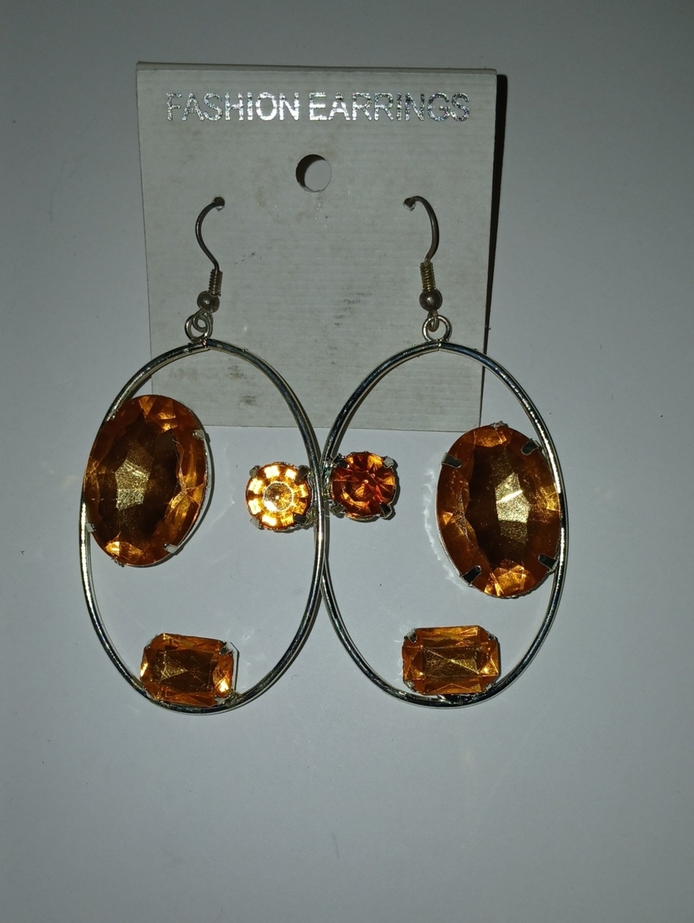 Fashion Earrings Silver-Tone Amber Gemstone Hoop Earrings